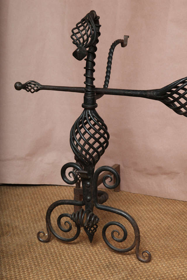 American Pair of Arts and Crafts Wrought Iron Andirons For Sale