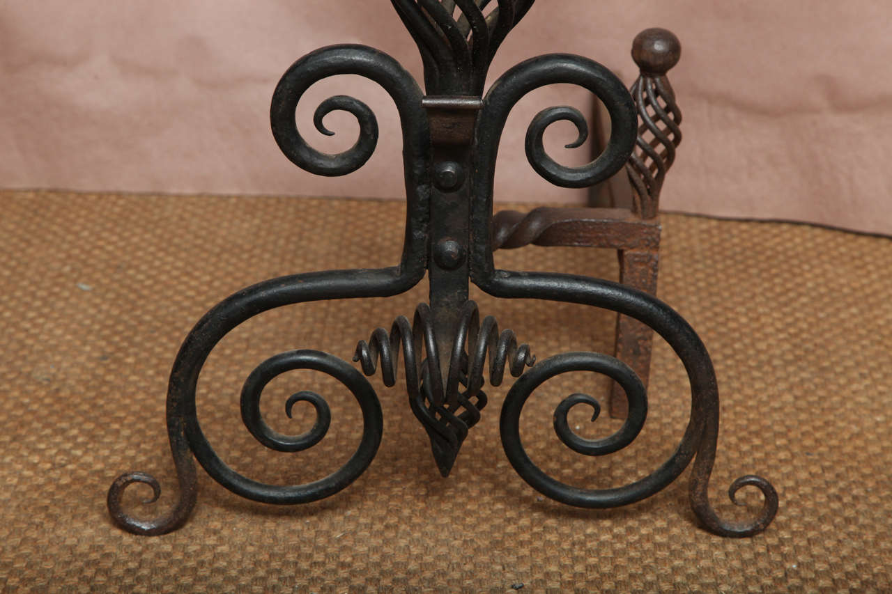 Pair of Arts and Crafts Wrought Iron Andirons In Good Condition For Sale In Greenwich, CT