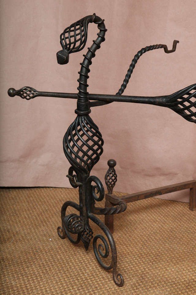 Late 19th Century Pair of Arts and Crafts Wrought Iron Andirons For Sale