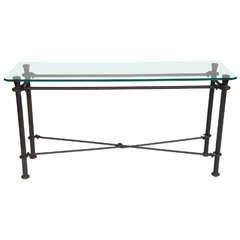 Giacometti Style Glass and Iron Console