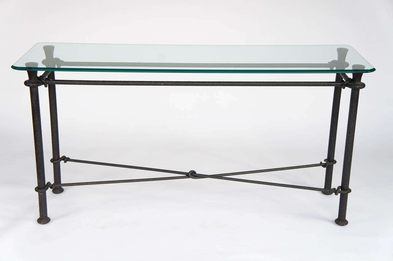 Giacometti Style Glass and Iron Console In Excellent Condition In Hudson, NY