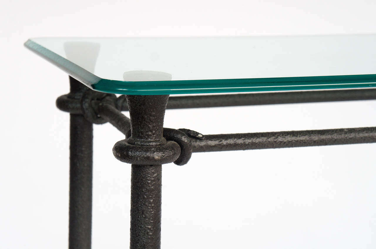 20th Century Giacometti Style Glass and Iron Console