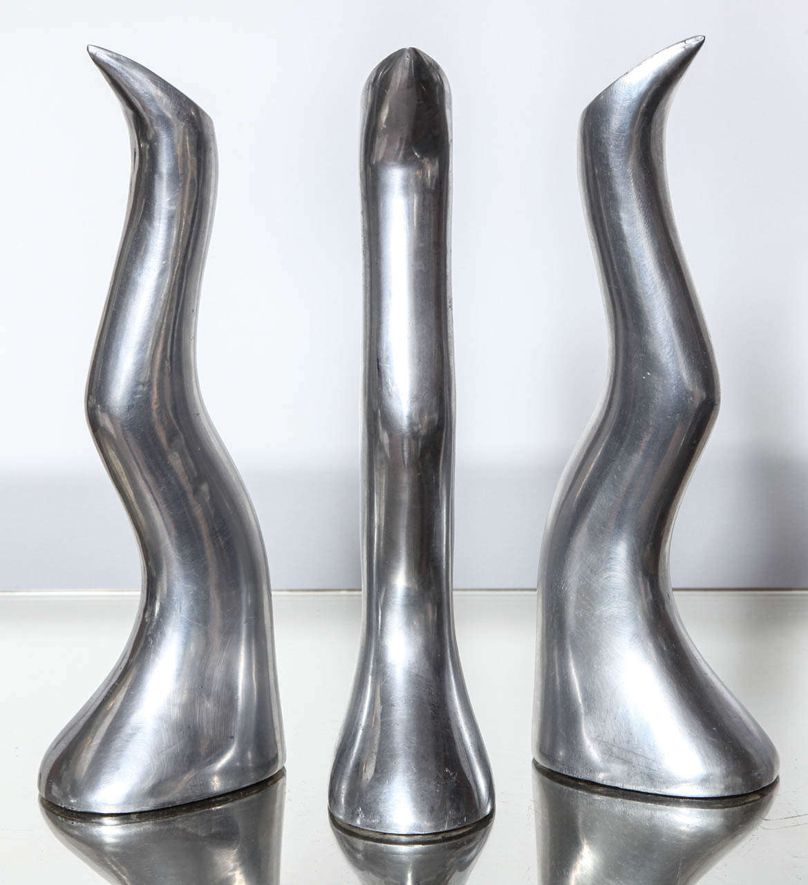 Three great modernist aluminum candlesticks by the Danish designer Anna Everlund