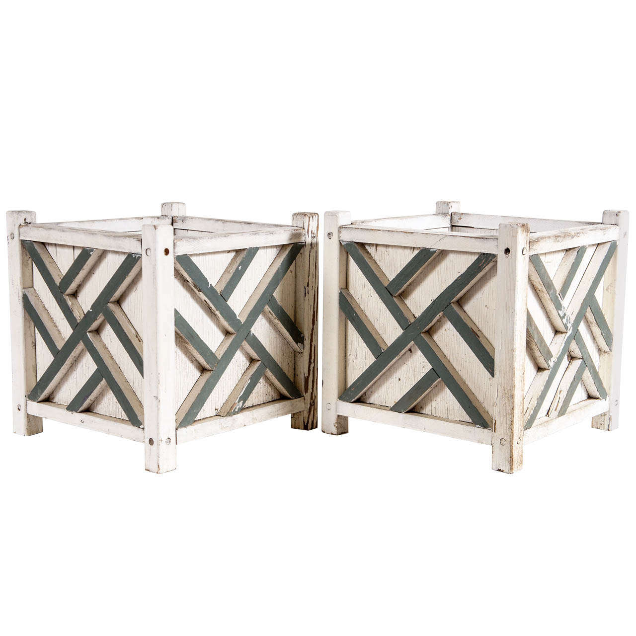 A Pair of Boxed Planters with Lattice Motif For Sale