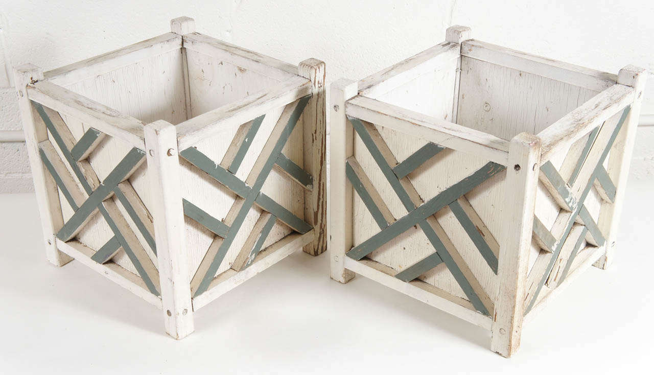 Unknown A Pair of Boxed Planters with Lattice Motif For Sale