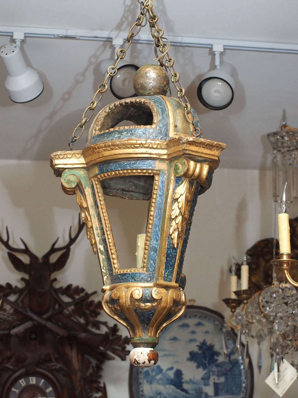 Venetian Painted And Parcel Gilt Processional Lantern Converted