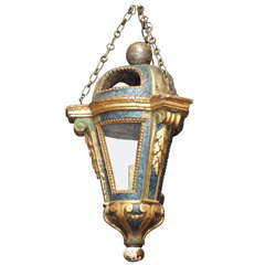 Venetian Painted And Parcel Gilt Processional Lantern Converted
