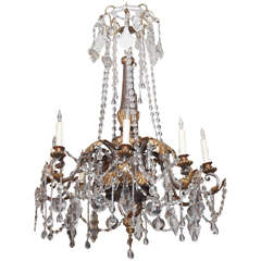 18th C. Gilt And Painted Wood With Iron And Crystal Chandelier 18th C. Gilt And Painted Wood With Iron And Crystal Chandelier