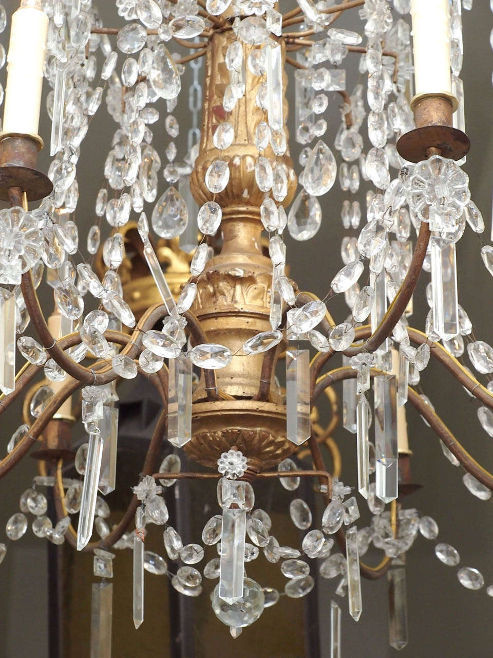 19th Century Italian Genovese Gilt Wood and Crystal Chandelier