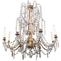 Italian Genovese Gilt Wood and Crystal Chandelier