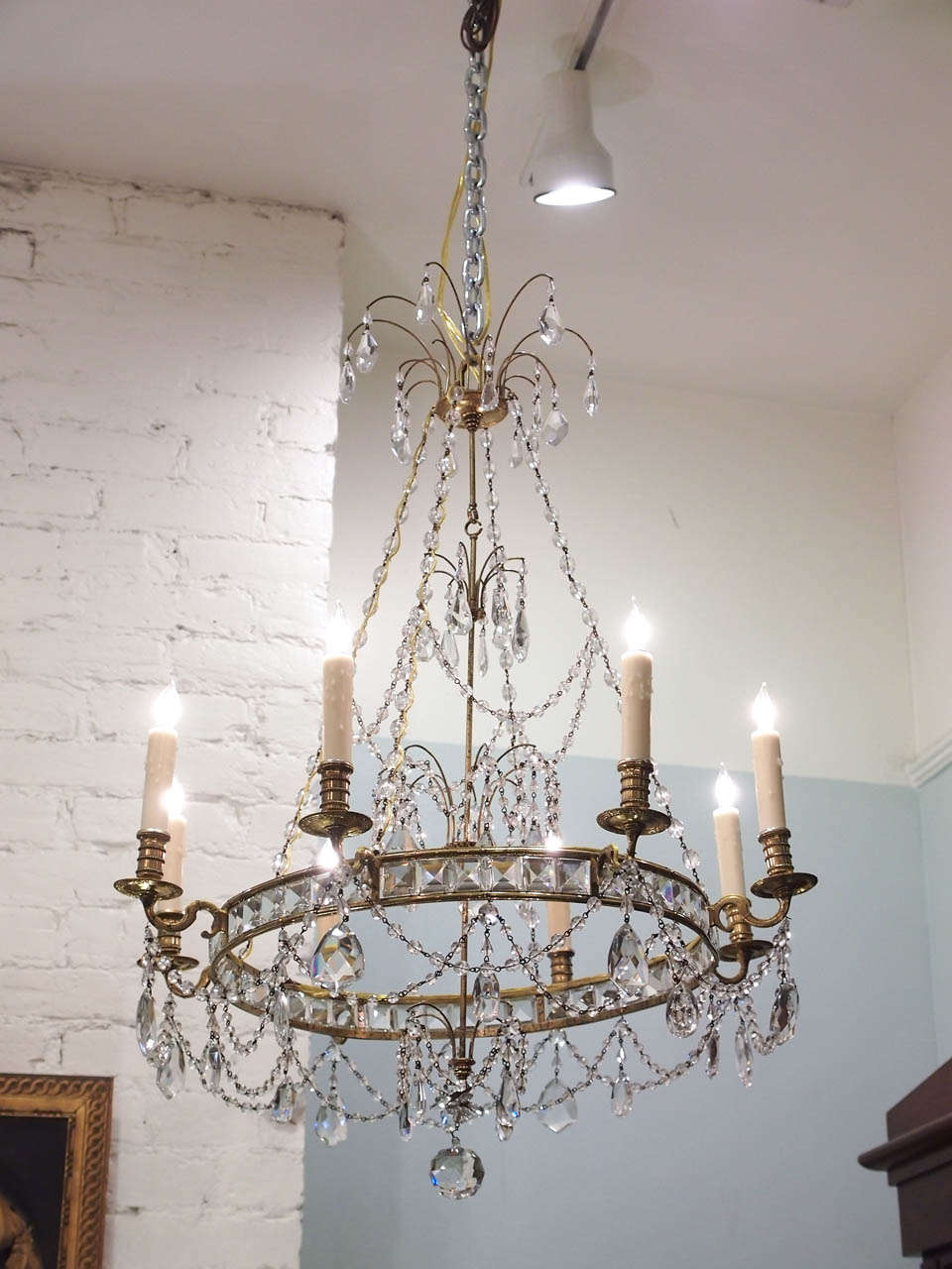Late 19th/Early 20th c. Classical Swedish Chandelier of bronze and crystal