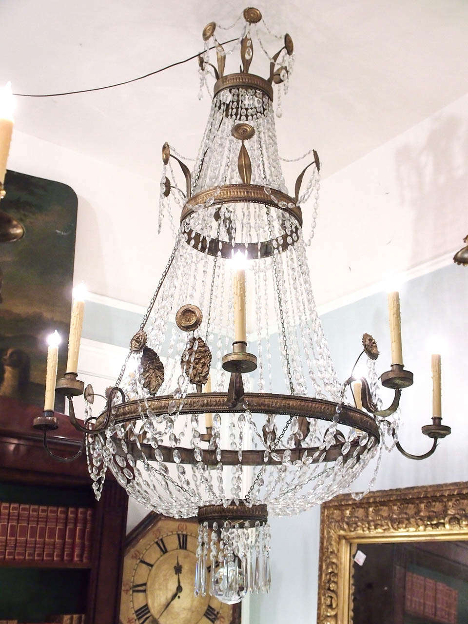 Italian Stamped brass and Crystal Large Scale chandelier