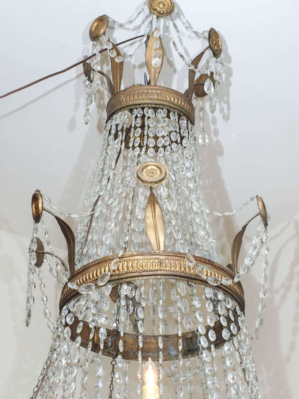 Early 19th c. Empire Chandelier of stamped brass and crystal In Excellent Condition In Natchez, MS