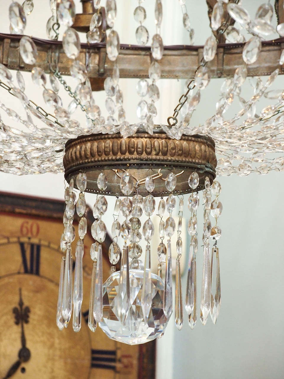 19th Century Early 19th c. Empire Chandelier of stamped brass and crystal