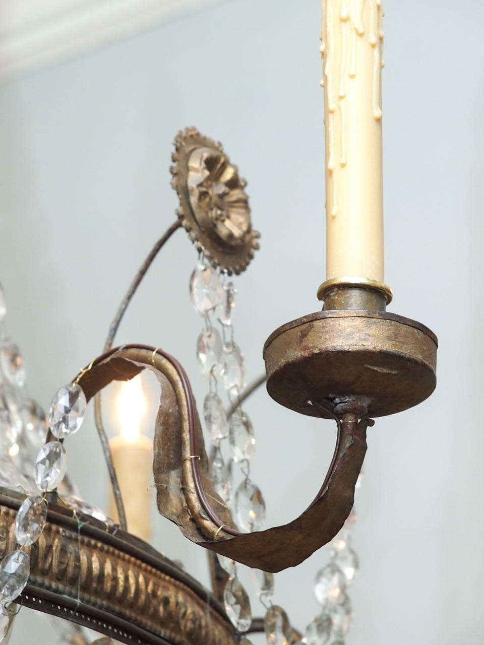 Early 19th c. Empire Chandelier of stamped brass and crystal 2