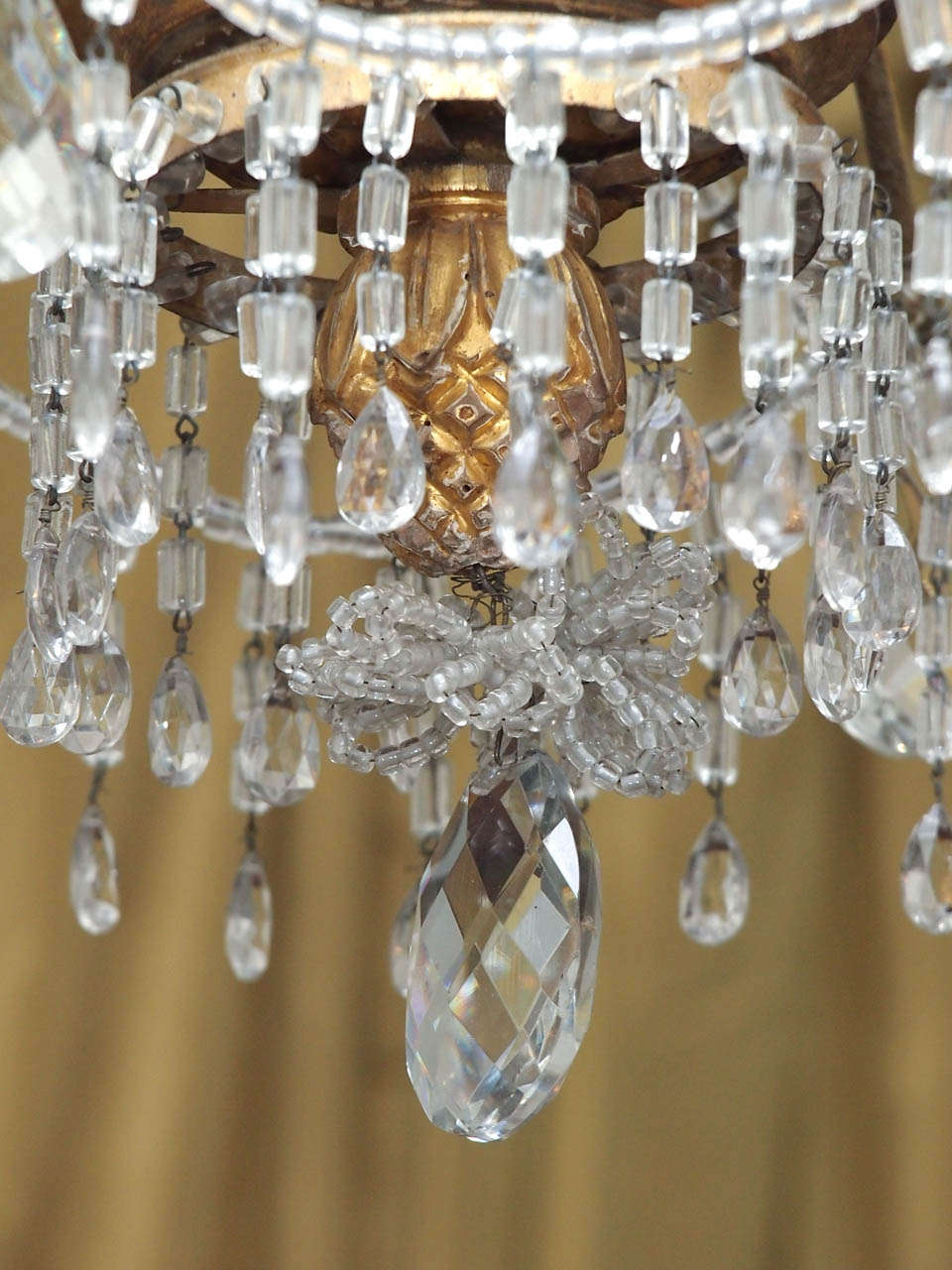 Italian Genovese Chandelier with Gilt Iron Arms And Wood Stem 2