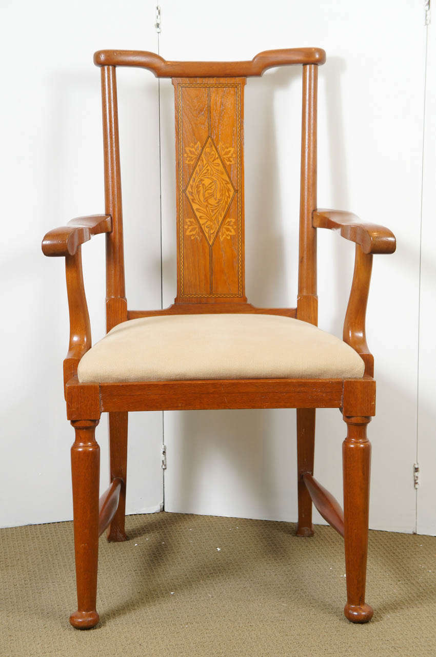 19th c. Inlayed ash, Arts and Crafts armchair