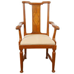 Antique 19th c. Inlayed ash, Arts and Crafts armchair