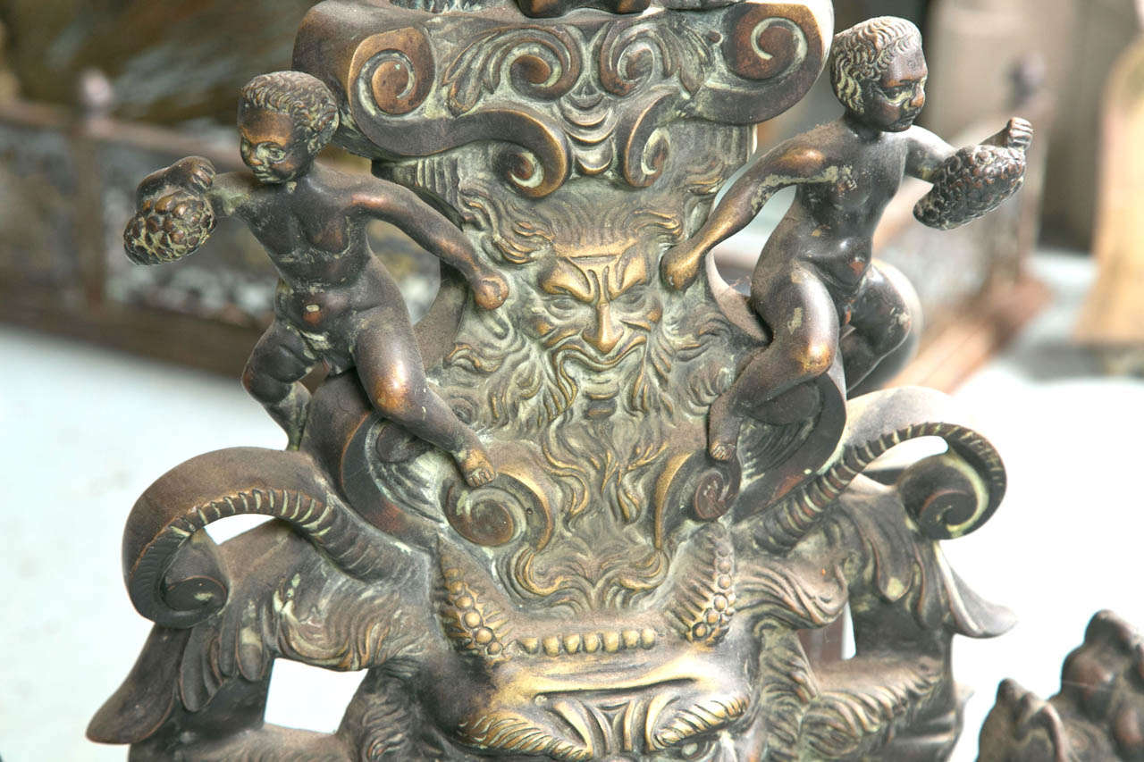 Bronze Figural Andirons-Mythical with Lions/Dragons In Excellent Condition In Stamford, CT