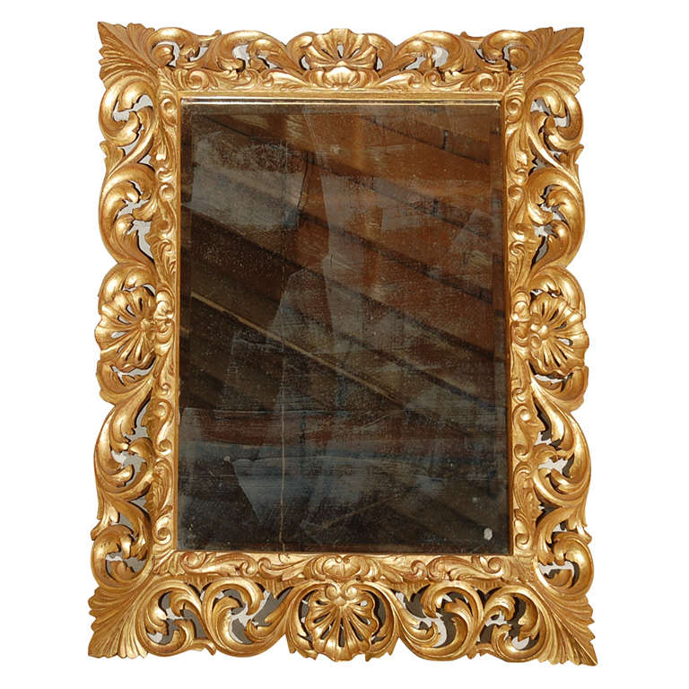 Miroir français des années 1920 en or 24 carats à feuilles d'or de style Louis XV