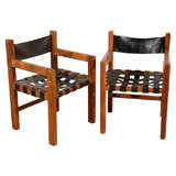Pair of  Northern CA handmade leather strapped chairs