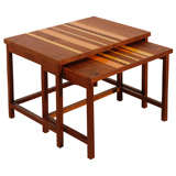 Pair of walnut tables with poured resin top by Frank Rohloff
