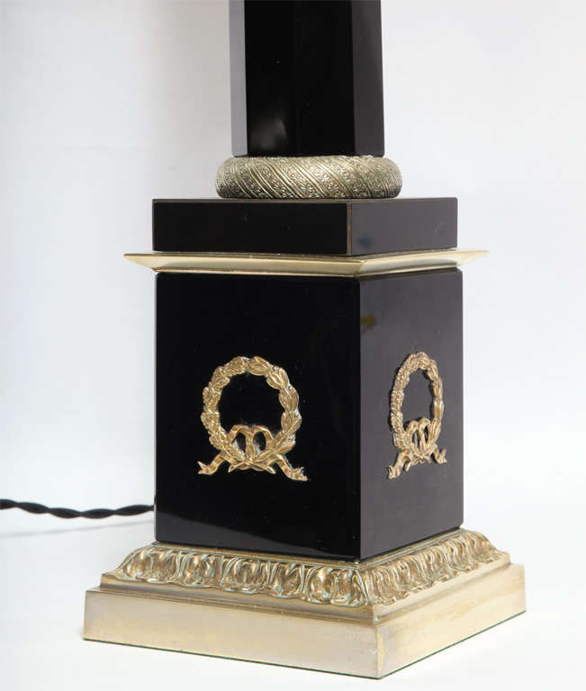 A Pair of Glass French Classical Modern  Obelisk Table Lamps