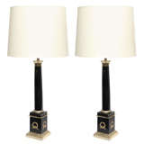 A Pair of Glass French Classical Modern  Obelisk Table Lamps