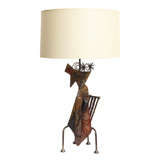 Handcrafted Iron Sculptural Table Lamp of Cat on Chair