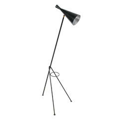 1950's Black Metal Floor Lamp with Conical Shade
