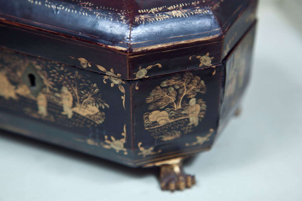 19th Century Chinese Export Lacquer Tea Caddy In Good Condition For Sale In Mt Kisco, NY