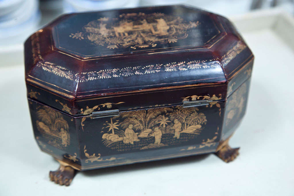 Boîte à thé en laque d'exportation chinoise du 19ème siècle en vente 3
