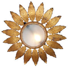 French Gilt Metal Sun Flower Wall or Ceiling Fixture