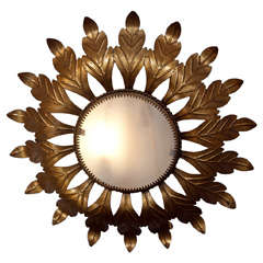 French Gilt Metal Sun Flower Wall or Ceiling Fixture