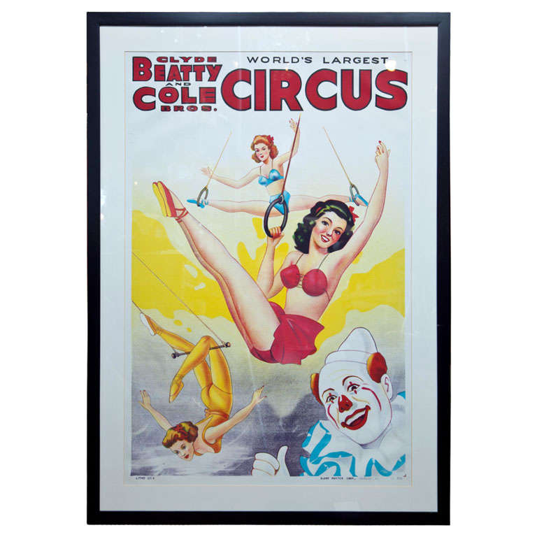 Campy 1950's Framed Beatty & Cole Circus Poster