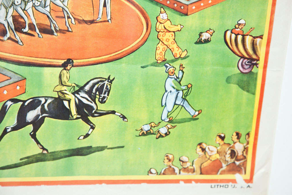 American Whimsical and Bright Framed Original 1950s Circus Poster For Sale