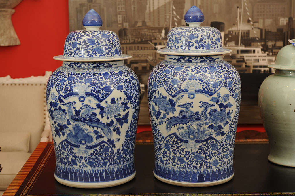 Large blue and white jars