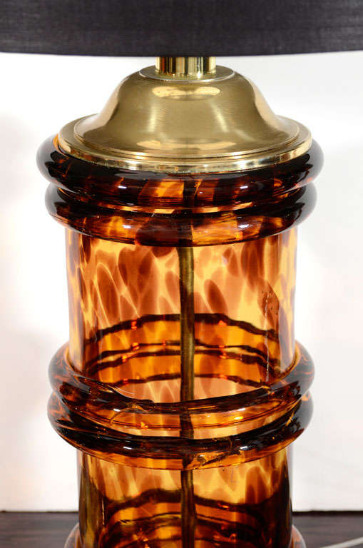 Pair of Tortoise Glass Column Lamps 3
