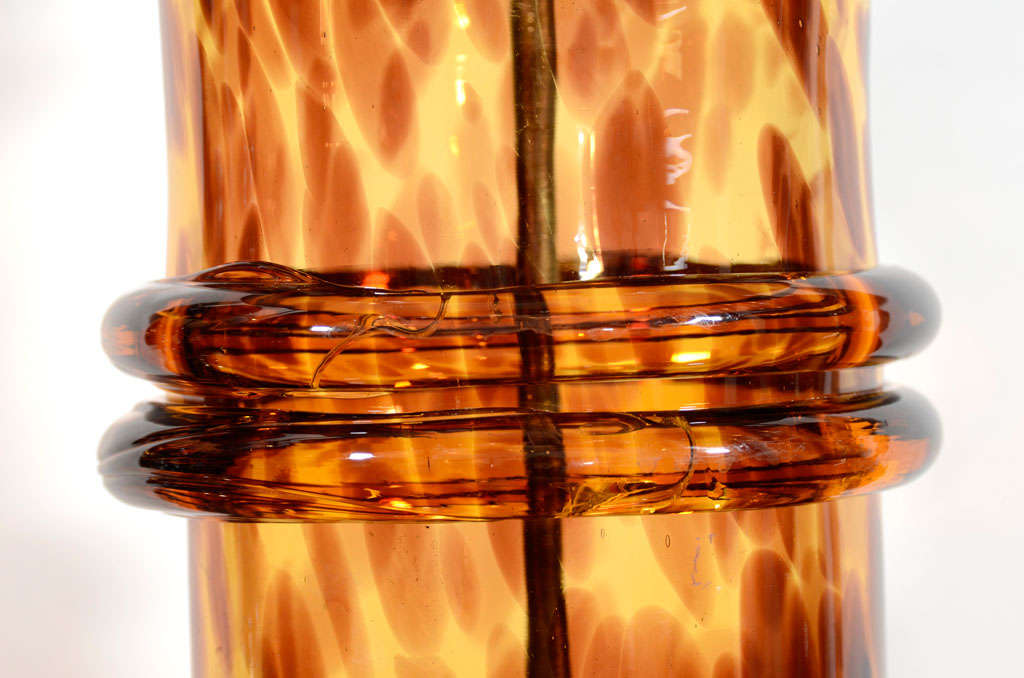Pair of Tortoise Glass Column Lamps 1