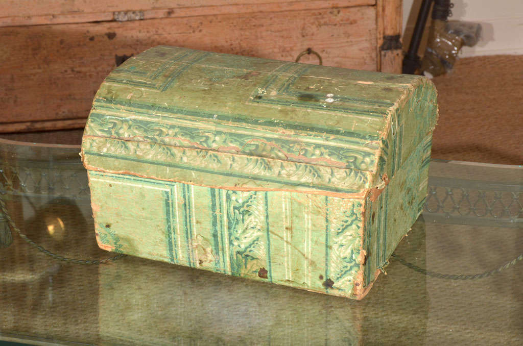 18th C. Green wallpapered dowry box