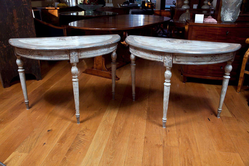 Pair of Continental Neoclassical Demilune Consoles