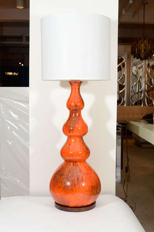 Pair of 1950's Italian Orange Drip Glazed Lamps