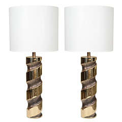Pair of Spiral Column Brass Lamps by Laurel