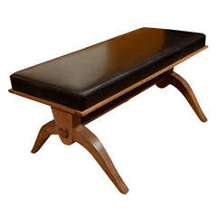 Dominique oak and leather bench