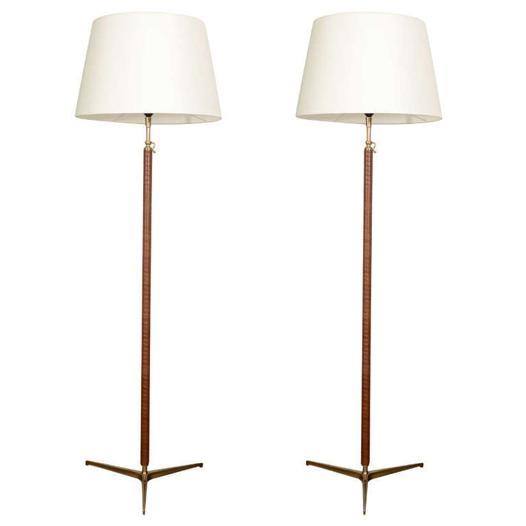 Arlus leather and brass floor lamps