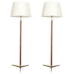 Arlus leather and brass floor lamps