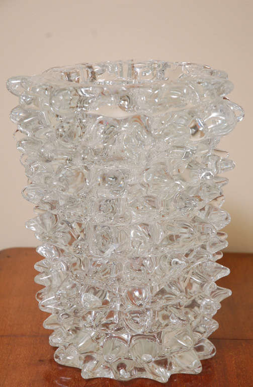 Hand-blown, spiked, mid-century, Murano glass vase from Italy.