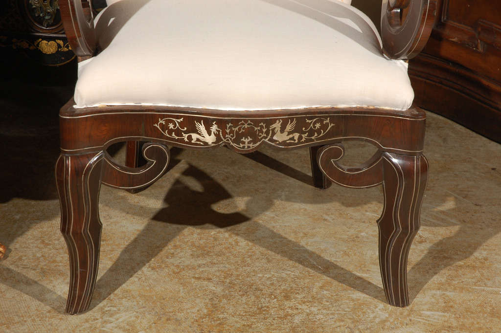 Italian Pair of 19th Century Steel Inlaid Armchairs