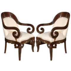 Pair of 19th Century Steel Inlaid Armchairs