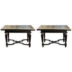 Pair of Ebonized, Marble Top Consoles 2